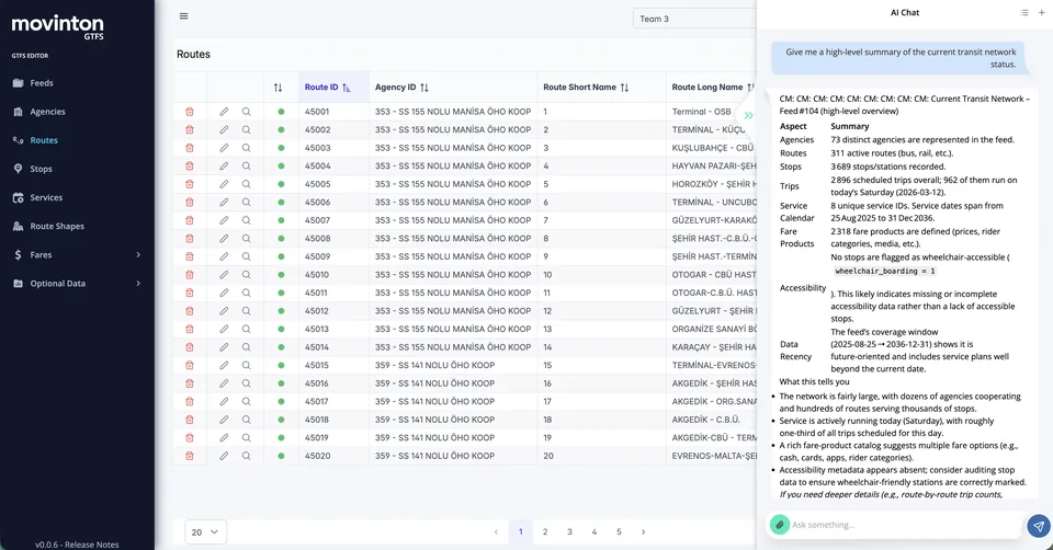 AI-powered transit analytics GTFS screen 1
